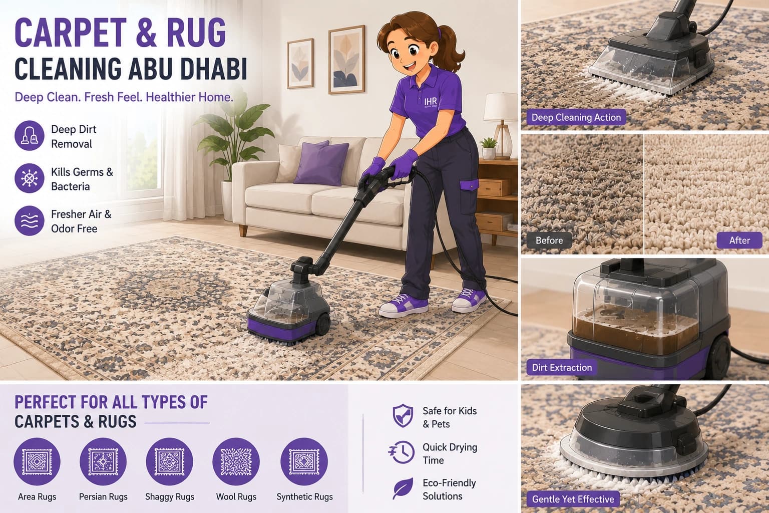 Professional carpet cleaning in an Abu Dhabi living room